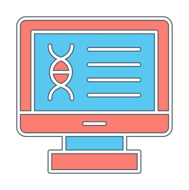 Bilgisayarda kromozom web simgesi. Vektör illüstrasyonu, tıbbi araştırma kavramı