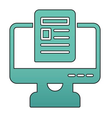 Yazı simgesi, vektör illüstrasyonlu bilgisayar ekranı