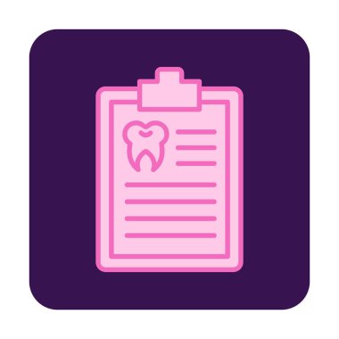 Dişlerinde pano simgesi var. Web için Tıbbi Rapor vektör simgesinin basit illüstrasyonu              