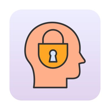 Erkekler kafasında kilit, yaratıcı vektör simgesi olan güvenlik kavramı