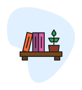 Kitaplık ve bitki web simgesi, vektör illüstrasyonu 