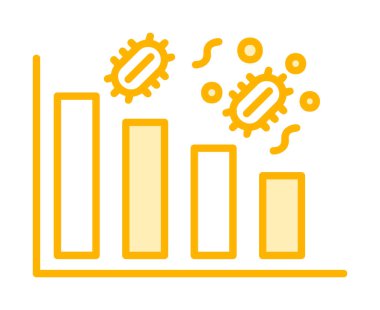 Grafik ve bakteri simgesi, vektör illüstrasyonu ile azalan kavram   