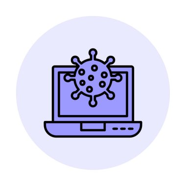 Kalkan virüs simgesine sahip dizüstü bilgisayar, düz dizayn 