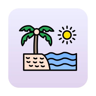 Gün batımı ve deniz ikonu, Plaj ikonu, vektör illüstrasyonu