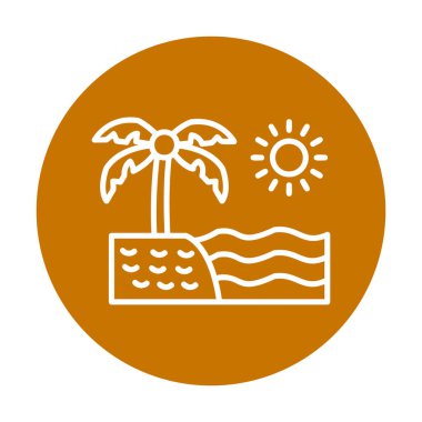 Gün batımı ve deniz ikonu, Plaj ikonu, vektör illüstrasyonu