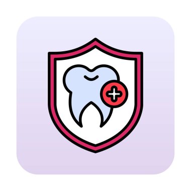 Diş koruma kalkanı ikon vektörü. İnce çizgi işareti. Önleme izole edilmiş kontür sembolü gösterimi