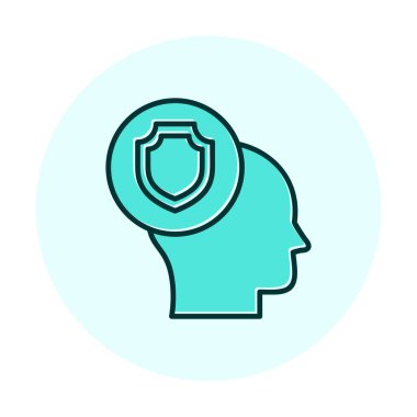 Kafasında kalkan simgesi olan bir kafa. vektör illüstrasyonu