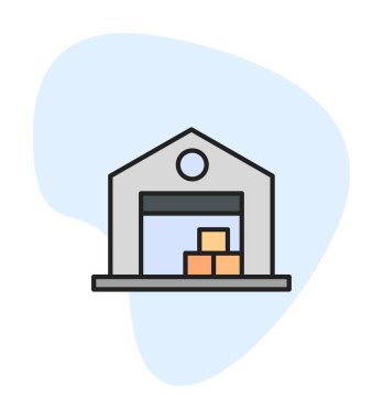 Kutu simgesi ve vektör illüstrasyonlu depo 