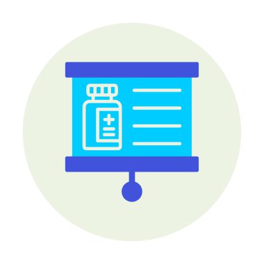 Tıbbi şişe simgesiyle sunum tahtası, vektör illüstrasyonu