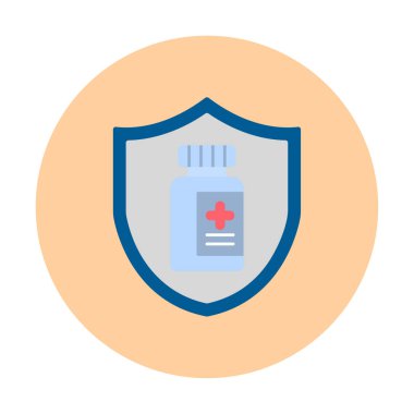 Tıbbi ikon vektör çizimi, aşı koruma kavramı 