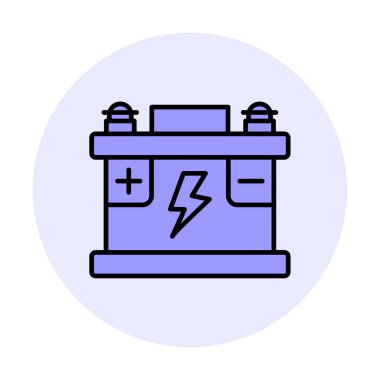 Araba aküsü simgesi. Ağ için Kataloglayıcı imza vektör simgesinin düz çizimi.