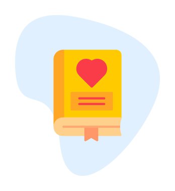 Kalp ikonu ve vektör illüstrasyonlu romantizm kitabı 