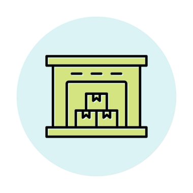 Kutu simgesi ve vektör illüstrasyonlu depo 