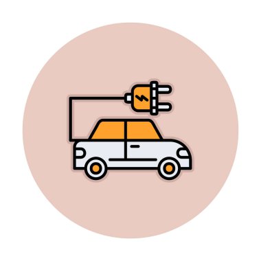 Elektrikli araba ikonu. Elektrikli otomobil ve şarj sembolü. Çevre dostu elektro araç konsepti. Vektör illüstrasyonu 