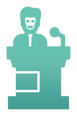 Konuşma standı ikonu, vektör illüstrasyonunda konuşma yapan erkekler