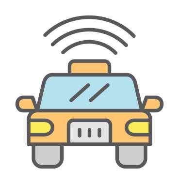 Akıllı araba düz ikonu. Otomobil kontrolüne uzaktan erişim. Nesnelerin İnterneti. Vektör illüstrasyonu 