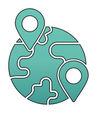 Konum simgesi, Dünya Turizmi kavramına sahip Dünya küresinin vektör illüstrasyonu