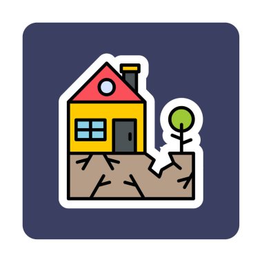 Deprem ikonu üstüne ev ve bitki. vektör illüstrasyonu