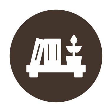 Kitaplık ve bitki web simgesi, vektör illüstrasyonu 