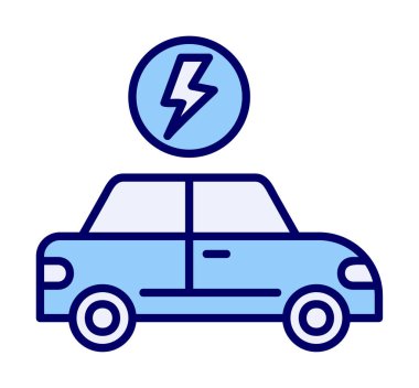 Elektrikli araba ikonu. Elektrikli otomobil ve şarj sembolü. Çevre dostu elektro araç konsepti. Vektör illüstrasyonu 