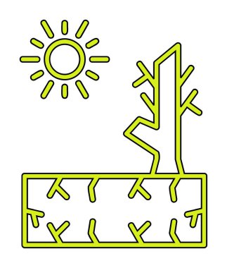 Kuraklık zeminli bir ağacın vektör düzlüğü simgesi 