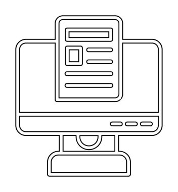 Yazı simgesi, vektör illüstrasyonlu bilgisayar ekranı