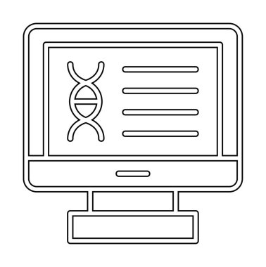 Bilgisayarda kromozom web simgesi. Vektör illüstrasyonu, tıbbi araştırma kavramı