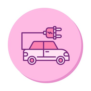 Elektrikli araba ikonu. Elektrikli otomobil ve şarj sembolü. Çevre dostu elektro araç konsepti. Vektör illüstrasyonu 