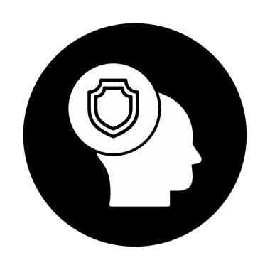 Kafasında kalkan simgesi olan bir kafa. vektör illüstrasyonu