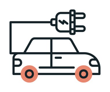 Elektrikli araba ikonu. Elektrikli otomobil ve şarj sembolü. Çevre dostu elektro araç konsepti. Vektör illüstrasyonu 