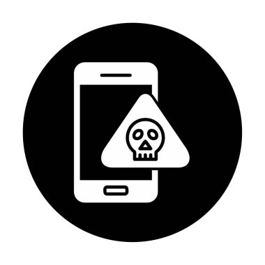 akıllı telefon ve kafatası simgesi tasarımı, tehlike ve uyarı teması, vektör illüstrasyonu