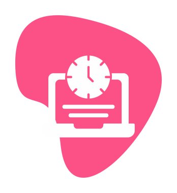 Saat simgesi olan dizüstü bilgisayar, vektör illüstrasyonu. Fazla çalışma kavramı                