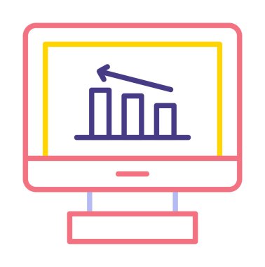 İstatistik simgesi, vektör illüstrasyonlu bilgisayar monitörü                        