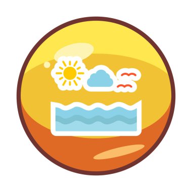 Uçan martılar ikonuyla güneş ve denizin vektör çizimi 