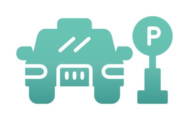 Çember vektör illüstrasyonunda park simgesinin yanındaki araba