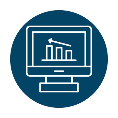 İstatistik simgesi, vektör illüstrasyonlu bilgisayar monitörü                        