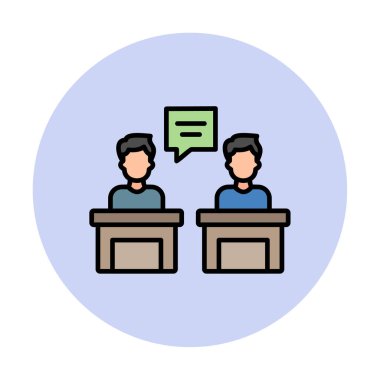 Konuşma yapan erkekler tartışma ikonu, vektör illüstrasyonunda ayakta duruyorlar