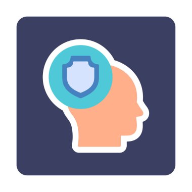 Kafasında kalkan simgesi olan bir kafa. vektör illüstrasyonu