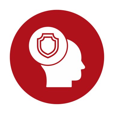 Kafasında kalkan simgesi olan bir kafa. vektör illüstrasyonu