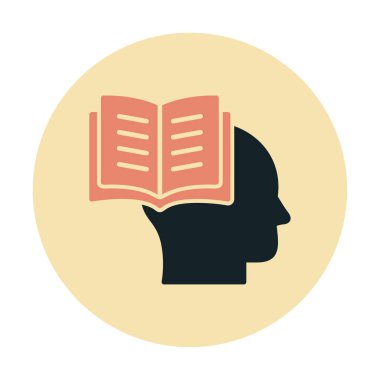 Beyaz arkaplanda izole edilmiş modaya uygun düz biçimli kitap simgesine sahip baş. 