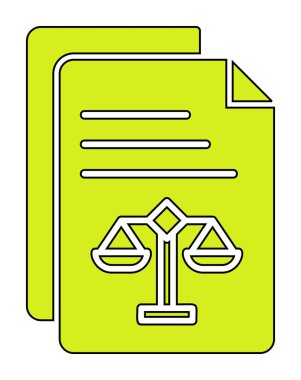 Yasal belgeler satır simgesi. Adalet terazisi imzası. Hüküm doktoru sembolü. Vektör illüstrasyonu 