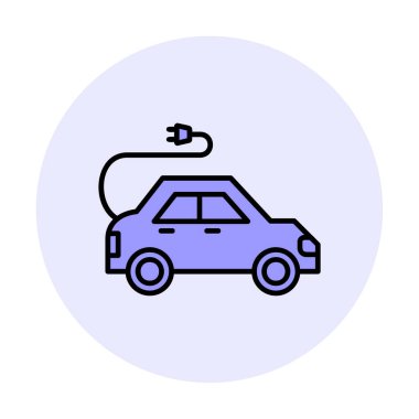 Elektrikli araba ikonu. Elektrikli otomobil ve şarj sembolü. Çevre dostu elektro araç konsepti. Vektör illüstrasyonu 