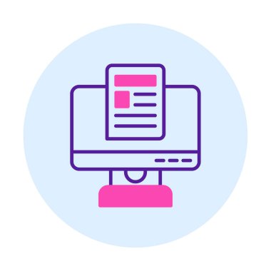 Yazı simgesi, vektör illüstrasyonlu bilgisayar ekranı