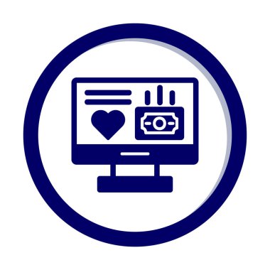 Para ve kalp web simgesi, vektör illüstrasyonlu bilgisayar monitörü