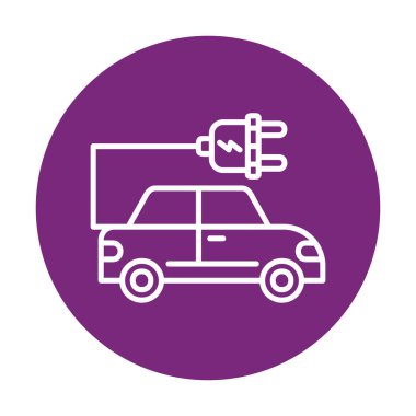 Elektrikli araba ikonu. Elektrikli otomobil ve şarj sembolü. Çevre dostu elektro araç konsepti. Vektör illüstrasyonu 