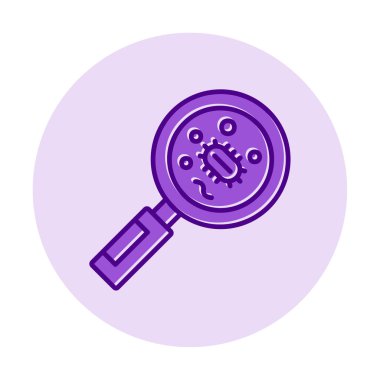 Büyüteç cam simgesi, vektör illüstrasyonu ile Bakteri aranıyor  