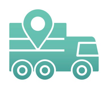 konum simgesine sahip dağıtım kamyonu, basit vektör illüstrasyonu