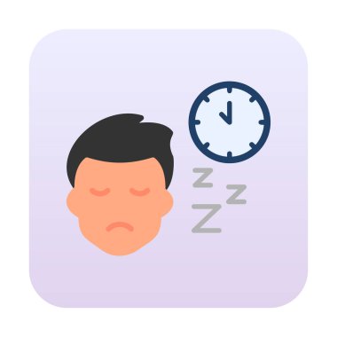 Saat ile uyuyan erkek yüzü, vektör çizimi 