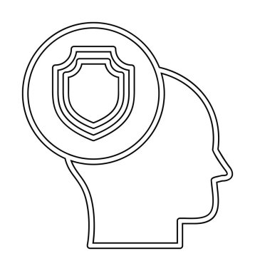 Kafasında kalkan simgesi olan bir kafa. vektör illüstrasyonu