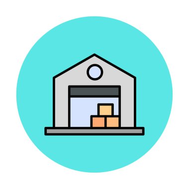 Kutu simgesi ve vektör illüstrasyonlu depo 